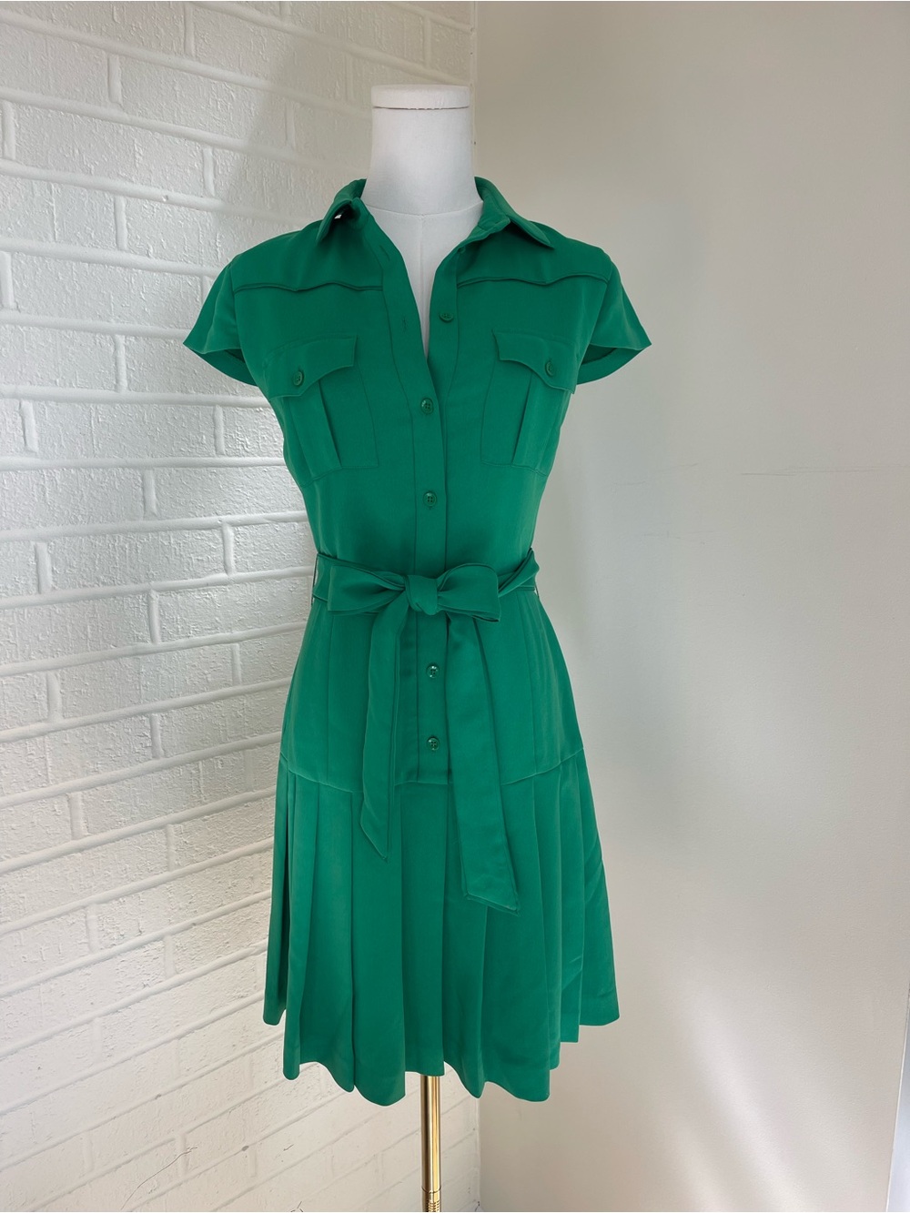 Alice + Olivia Emerald Green Belted Shirt Dress Size 6